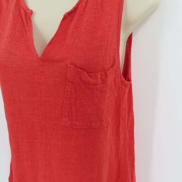 Sanctuary Women Small Solid Red All Linen Sleeveless One Pocket Tank Top Shirt - Picture 3 of 10
